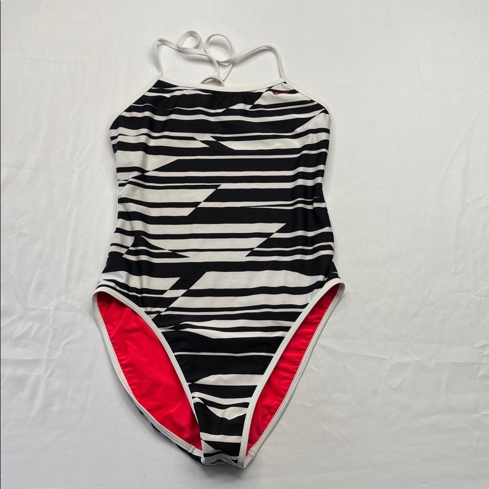 Nike cutout reversible swimsuit size 38 or 12 black white abstract siren red